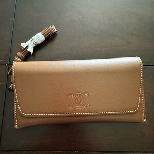 Authentic Celine Brown Leather Sunglass/Eyeglass case with Strap